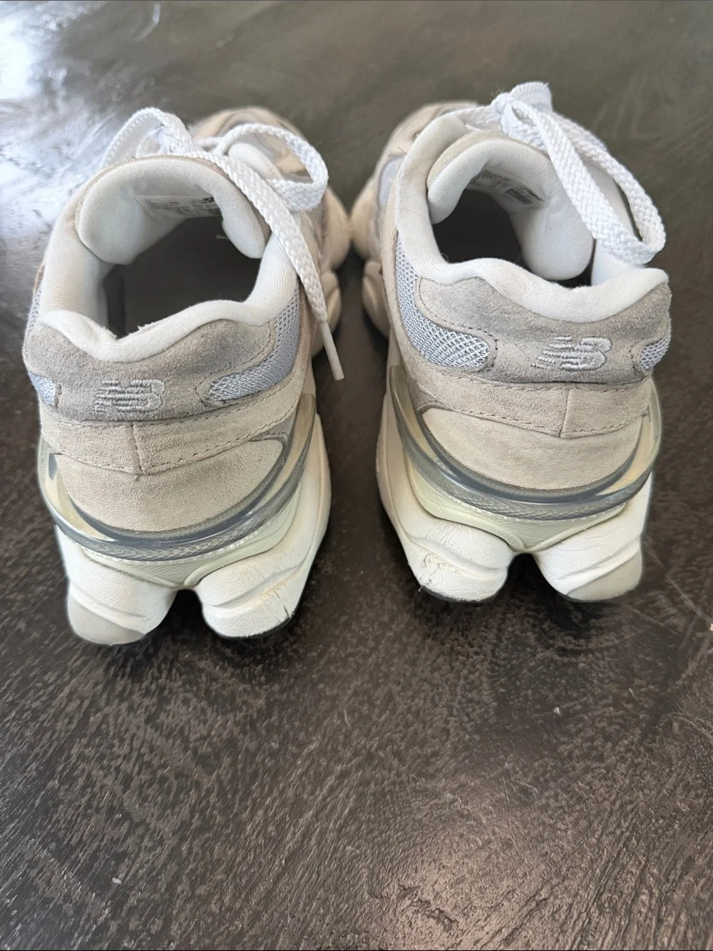 New Balance 9060 Beige and Light Gray Mesh Suede Sneakers